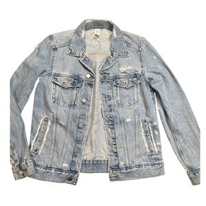 &Denim Womens‎ Light Wash Distressed Denim Jacket 100% Cotton Brand New Western